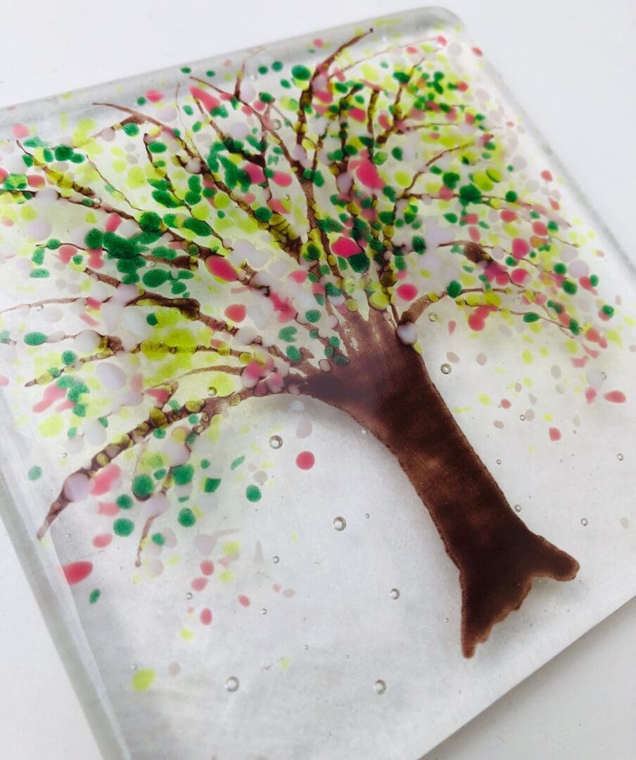 Cherry Blossom Coasters/Fused Glass Coasters/Drinks mats/Tree/Blossom Pink/White