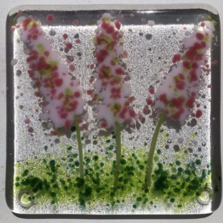 Fused Glass drinks Coasters/foxgloves/hollyhocks/Pink Flowers/Tall pink flowers/Meadow flowers/Wild flowers/Ginger Cat Glass coasters/Mum