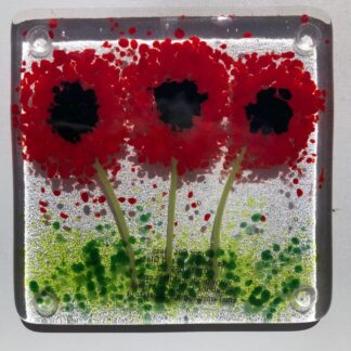 Handmade Poppies Coaster-Fused glass red Poppy-Poppy Field-Drink Mat-Mat for Hot/cold Drinks-Flowers Coaster