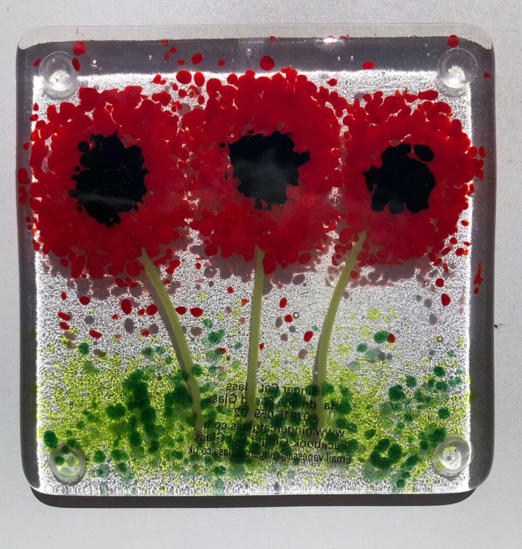 Handmade Poppies Coaster-Fused glass red Poppy-Poppy Field-Drink Mat-Mat for Hot/cold Drinks-Flowers Coaster