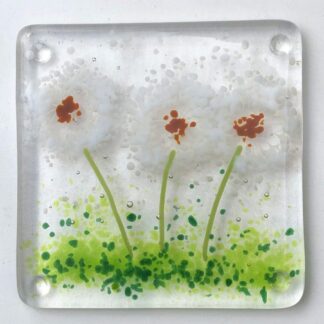 handmade fused glass Dandelion clock Coasters/ Wildflower Coasters/Make a Wish Coasters/White Flower coasters/Fairy coasters