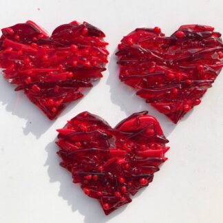 Red fused glass heart, Valentine's Hearts, Abstract Red glass Heart, Love Heart