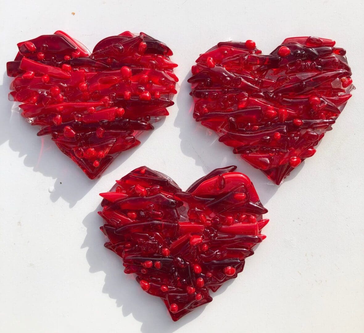 Red fused glass heart, Valentine's Hearts, Abstract Red glass Heart, Love Heart