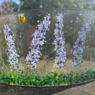 Lavender fused glass curve or wave-lavender meadow candle shield-lavender & purple flowers-unique gift