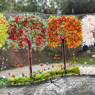 Handmade Four Seasons Tree Wave fused glass-Spring summer autumn winter-Trees in a year-Glass trees-Cherry Blossom to snow fused glass trees-