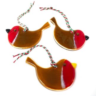 Robin fused glass hanger/ bird hanger/ brown & red robin garden hanger/ Robin Christmas tree hanger/when a loved one is near/memorial gift