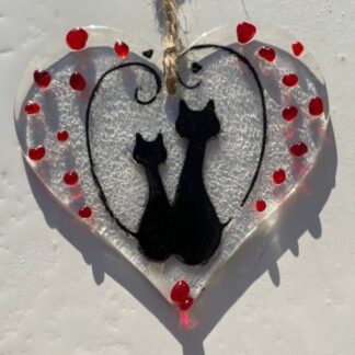 Cats Heart Hanger/Fused Glass Cats/Black Cats/Hearts/ Wedding Gift/Valentines Gift/Mother’s Day Gift/Cat lovers Gift/Memorial Gift/Paw print