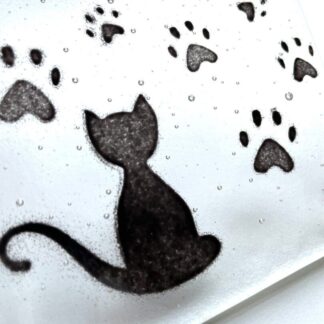 Cat Coaster-Paws Drinks Mat-Fused glass Cat & paw print coaster-Cat lovers gift-Love your Cat-Handmade glass coaster-wedding gift-Cats