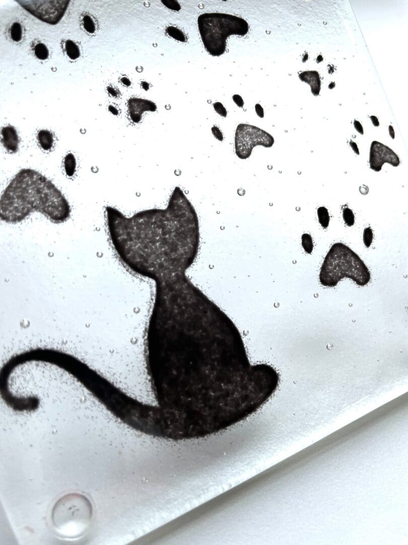 Cat Coaster-Paws Drinks Mat-Fused glass Cat & paw print coaster-Cat lovers gift-Love your Cat-Handmade glass coaster-wedding gift-Cats
