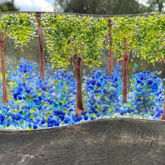 Bluebell woods fused glass wave, handmade with beautiful blue and green glass.