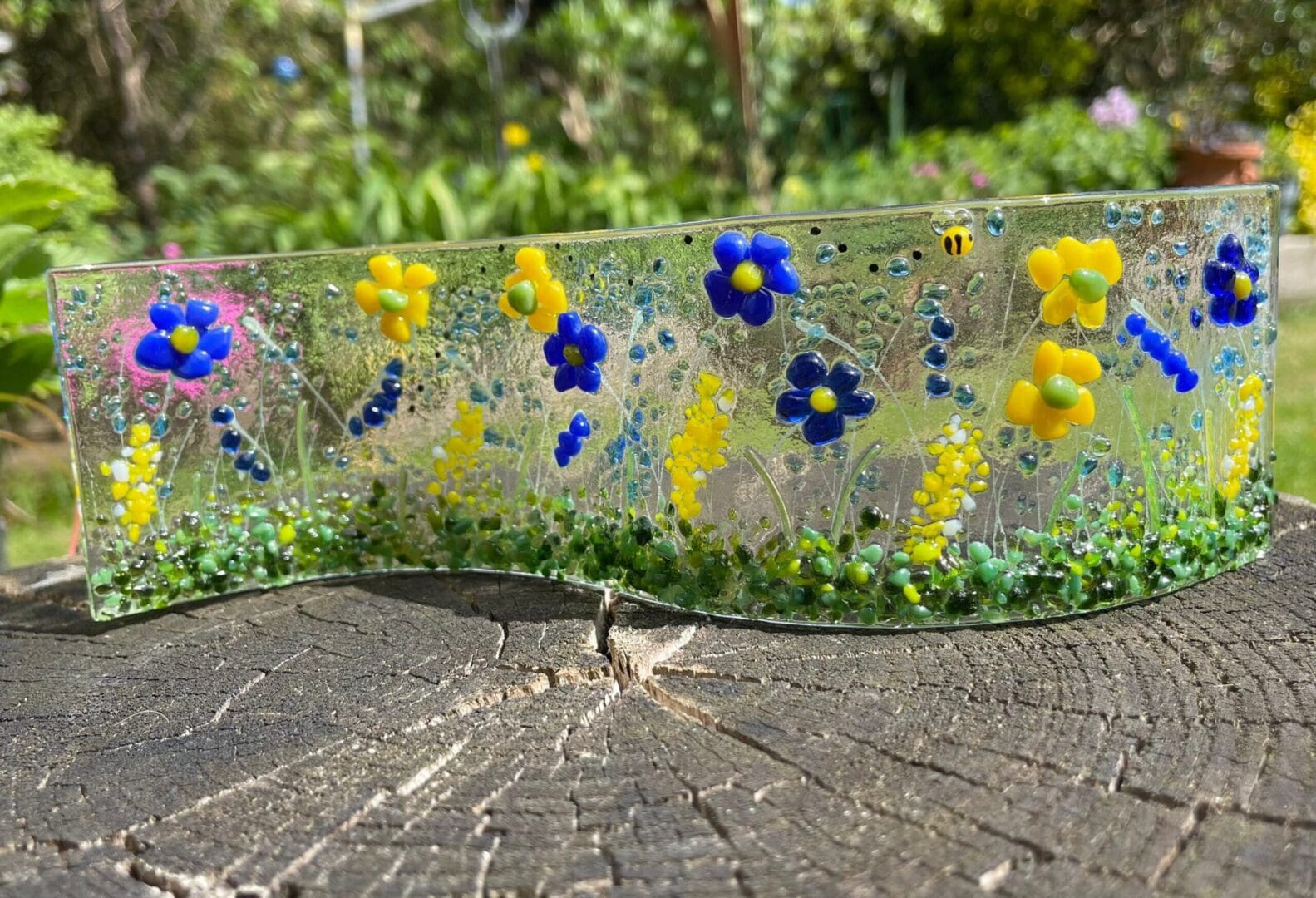 Mini Flower waves/fused glass flowers/decor for small spaces/Gift ideas/Blue flowers/Yellow and orange flowers/Meadow flowers/Bees/Spring