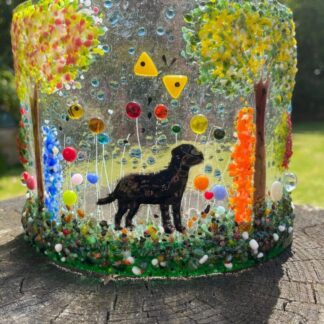 Dog fused glass curve/individual glass dog ornament/Dog candle sconce/Dog lovers special gift/Handmade special dog ornament/love your dog