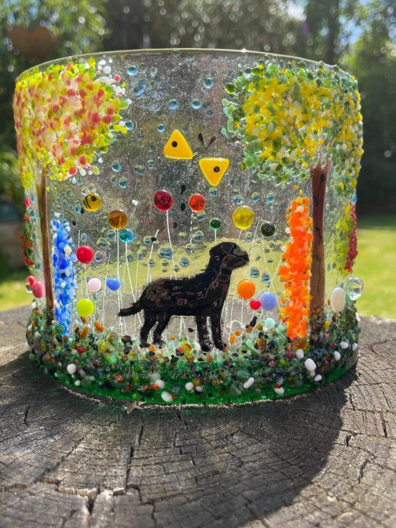 Dog fused glass curve/individual glass dog ornament/Dog candle sconce/Dog lovers special gift/Handmade special dog ornament/love your dog