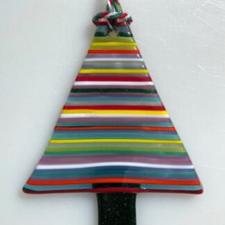 Handmade Stripey Christmas Tree Hanging decoration/Christmas Bauble fused glass/bright colourful tree
