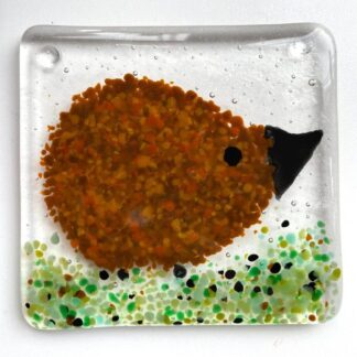 Handmade fused glass Hedgehog coasters, great tableware items. Lovley decorative drinks coasters.