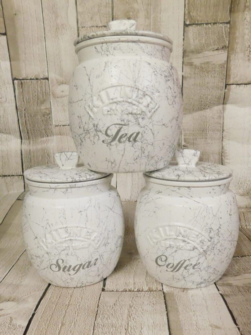 White Marble Kitchen Canisters, Tea Coffee Sugar Jars - Image 3