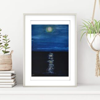 Full Moon Reflecting over the Deep Blue Sea A4 Print- Energy Art Landscapes