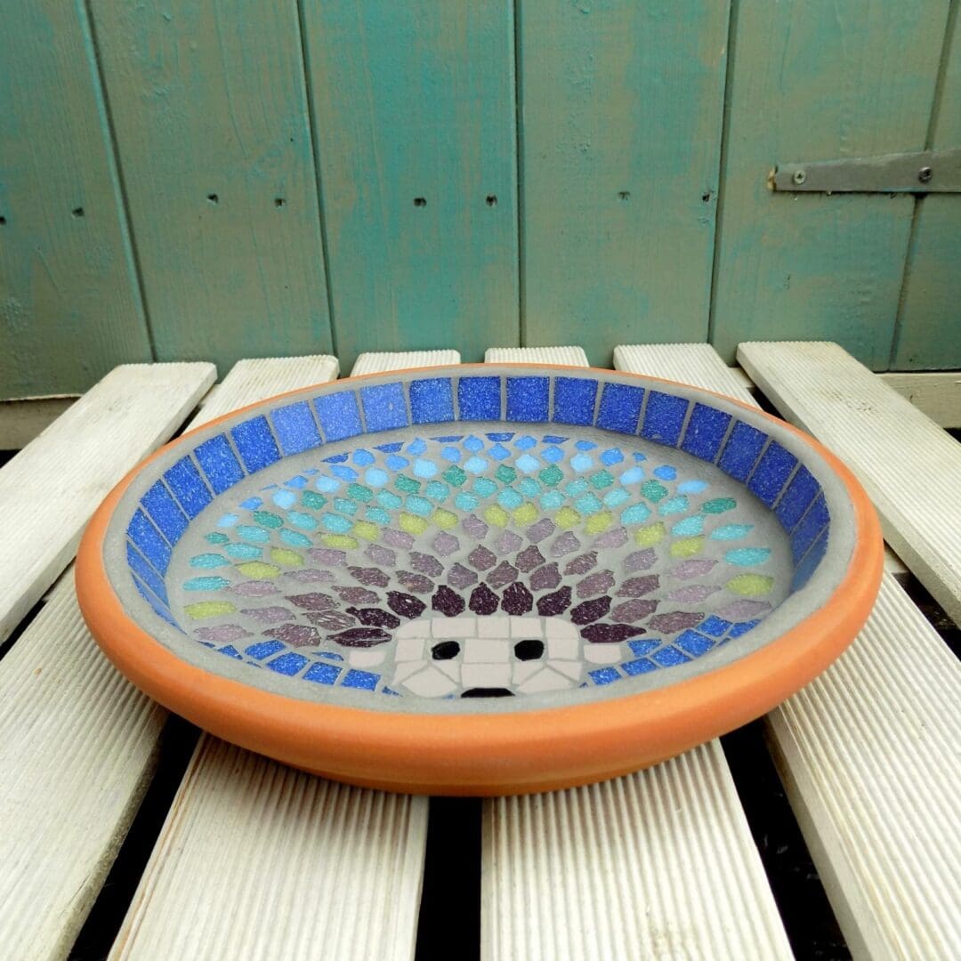 Rainbow Hedgehog Mosaic Bird Bath Wildlife Garden Ornament - Image 4
