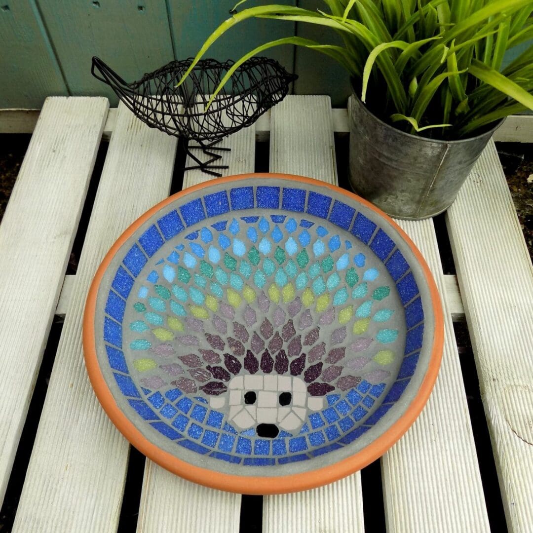 Rainbow Hedgehog Mosaic Bird Bath Wildlife Garden Ornament - Image 6