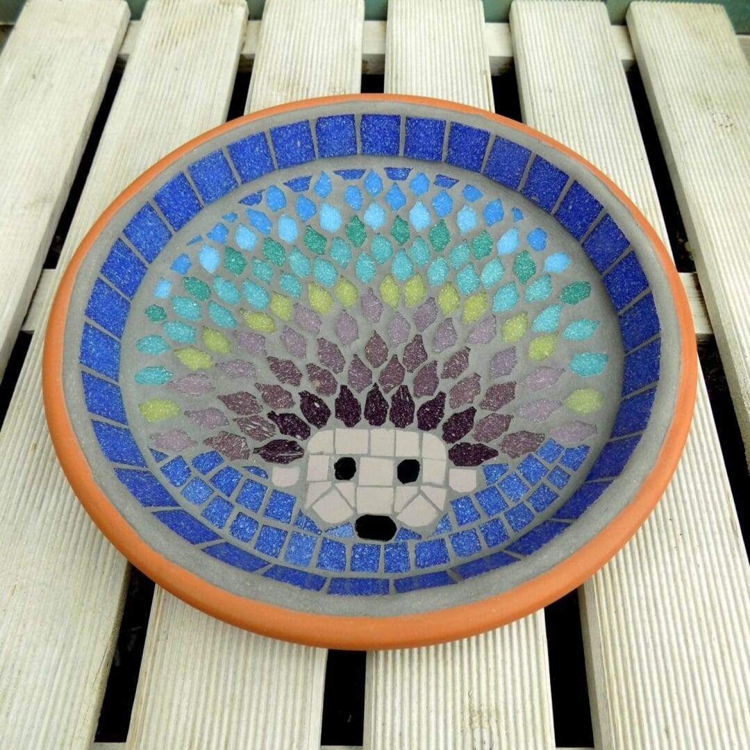 Rainbow Hedgehog Mosaic Bird Bath Wildlife Garden Ornament