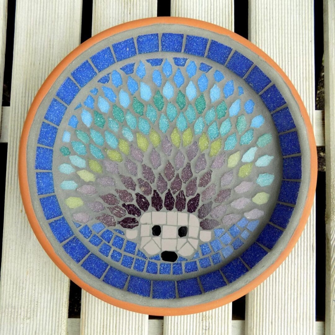 Rainbow Hedgehog Mosaic Bird Bath Wildlife Garden Ornament - Image 3