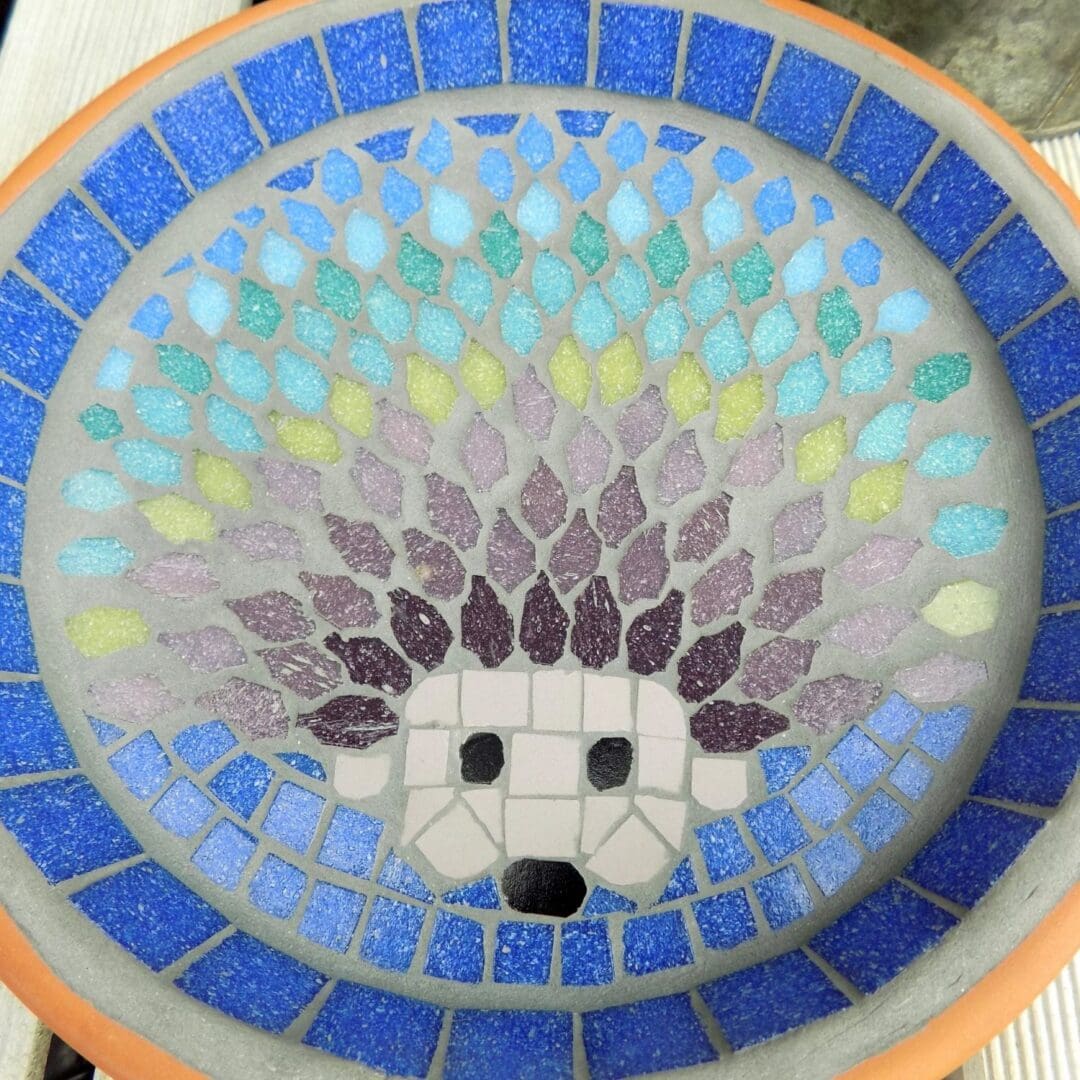 Rainbow Hedgehog Mosaic Bird Bath Wildlife Garden Ornament - Image 5