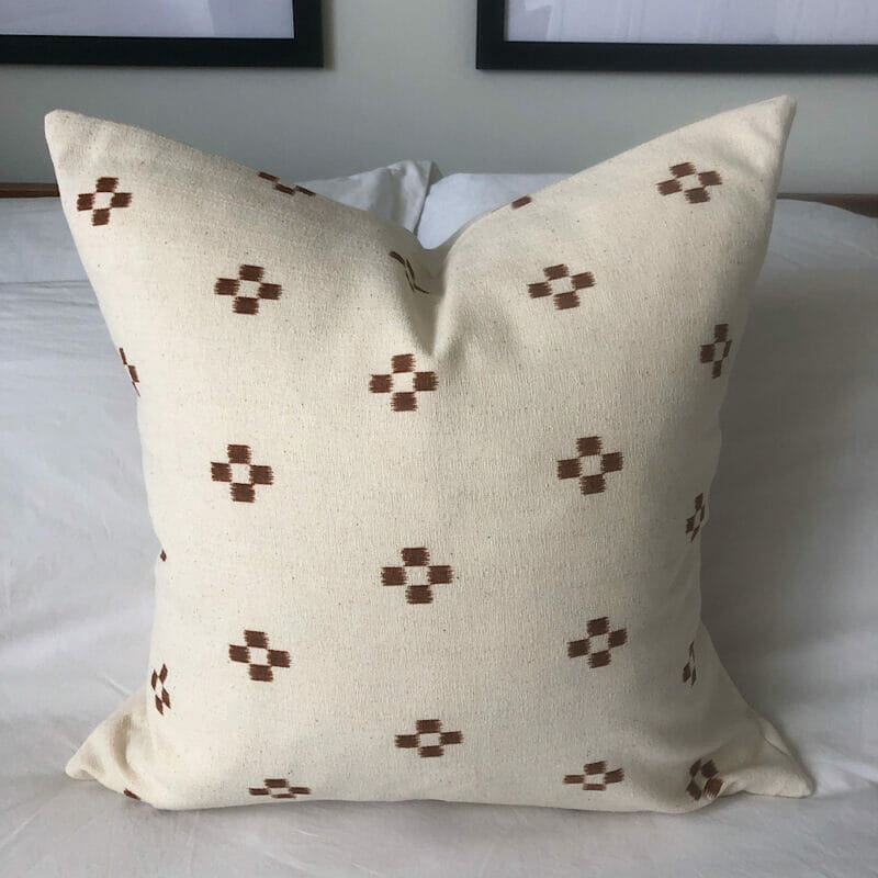 woven boho pillow, Hmong batik neutral and rust handwoven fabric - Image 9