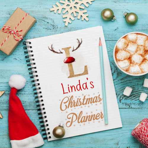 Personalised Red Nose Reindeer Christmas Planner | Custom Initial & Name Holiday Journal | A5 or A4 Festive Organiser | Eco-Friendly Recycled Paper - Image 3