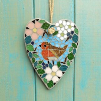 Hedgerow Robin Mosaic Garden Hanging Heart Decoration