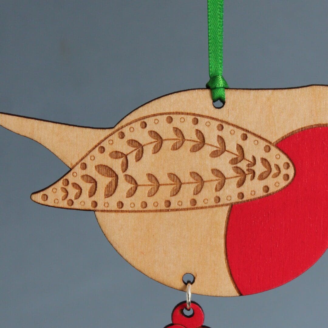 Hand Painted Robin Wooden Hanging Decoration with Hawthorn Flower or Holly - Image 8