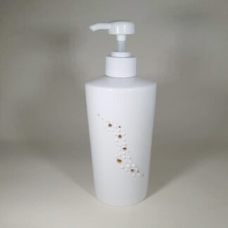 Soap dispenser hand made in white china with hint of gold decoration