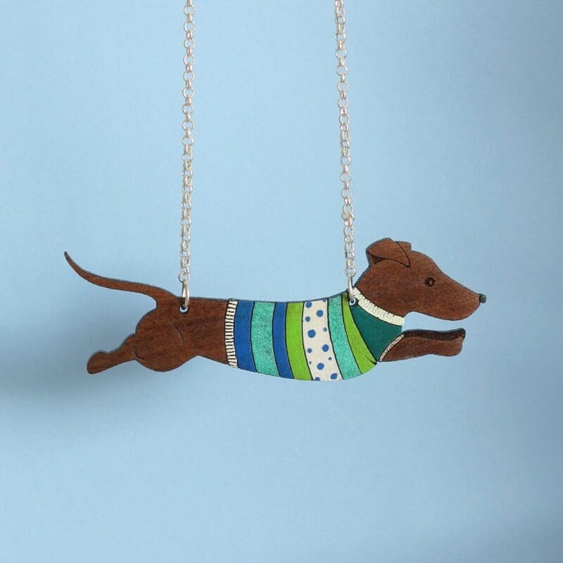 Walnut Dog in Jumper Necklace - Sterling Silver Chain - Image 2