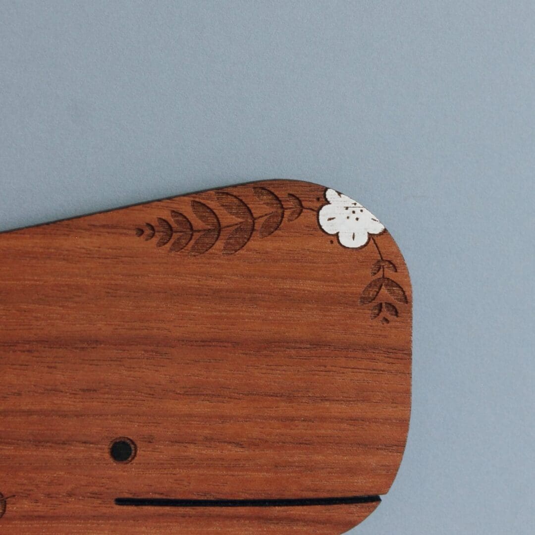 Walnut Whale Wall Hanging with Floral Detail - Image 6
