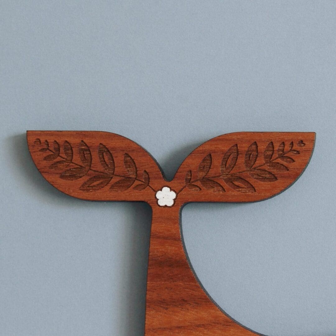Walnut Whale Wall Hanging with Floral Detail - Image 5
