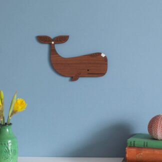 Walnut Whale Wall Hanging with Floral Detail