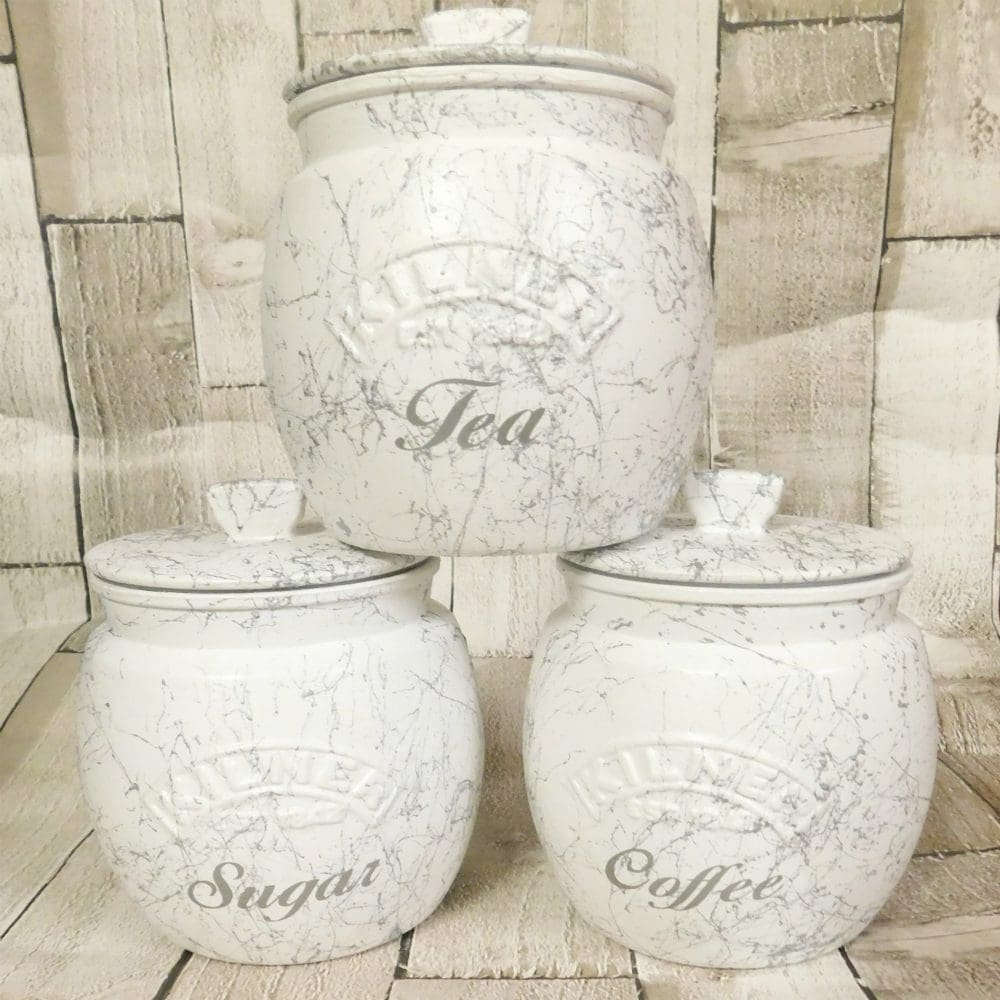 White Marble Kitchen Canisters, Tea Coffee Sugar Jars - Image 2