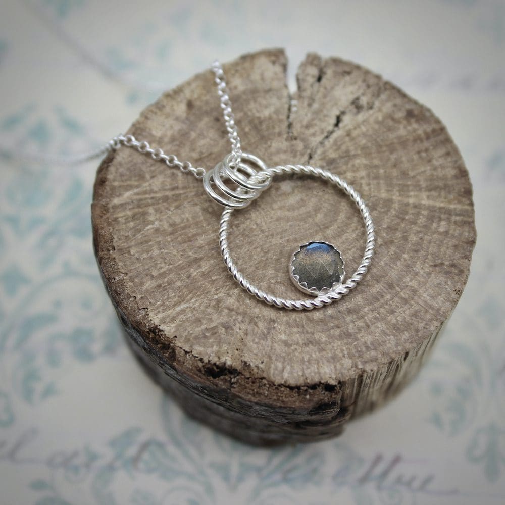 willow and twigg Twisted Silver Circle and Labradorite Pendant Necklace