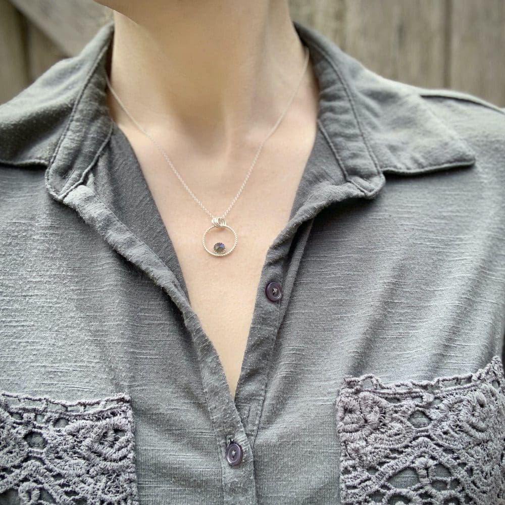 willow and twigg Twisted Silver Circle and Labradorite Pendant Necklace