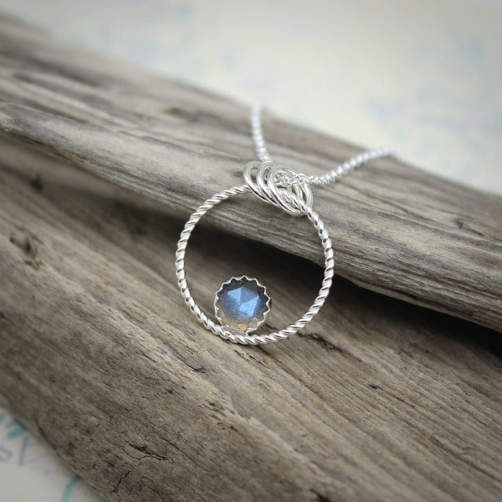 willow and twigg Twisted Silver Circle and Labradorite Pendant Necklace