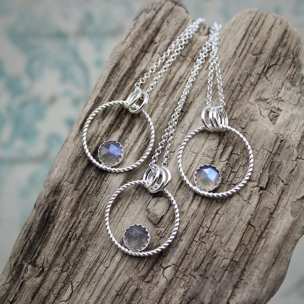 willow and twigg Twisted Silver Circle and Labradorite Pendant Necklace
