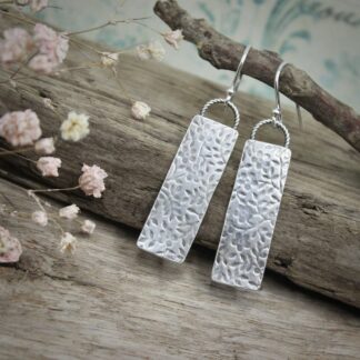 willow and twigg floral patterned silver rectangular drop earrings