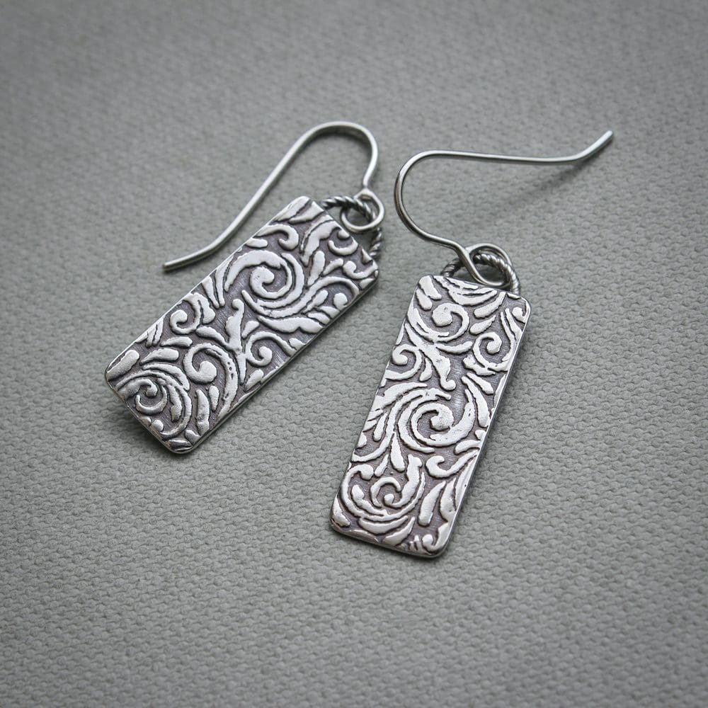 willow and twigg sterling silver rectangular scroll pattern drop earrings