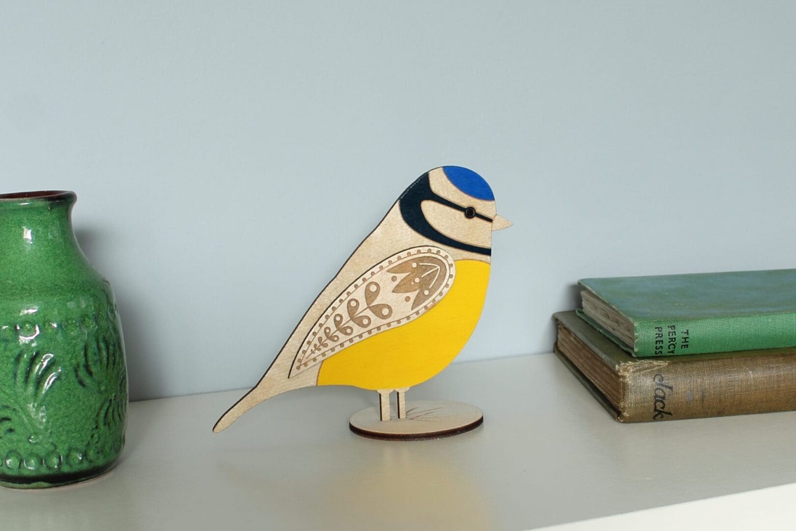 Standing Wooden Blue Tit Decoration - Etched and Hand Painted - Image 8