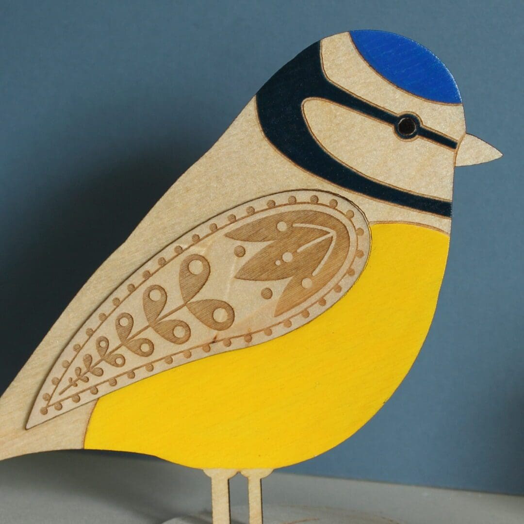 Standing Wooden Blue Tit Decoration - Etched and Hand Painted - Image 5