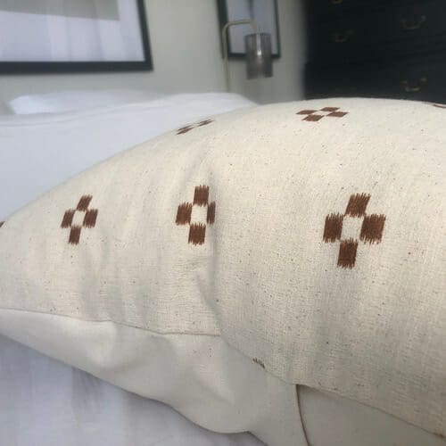 woven boho pillow, Hmong batik neutral and rust handwoven fabric - Image 8