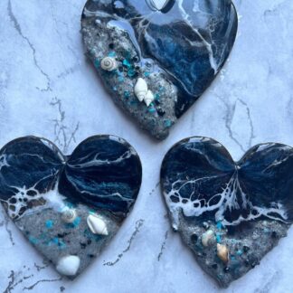 Handmade “stormy night” resin beach heart fridge magnet