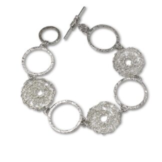 Sterling Silver Circles Bracelet with Crocheted Detail and Toggle Clasp