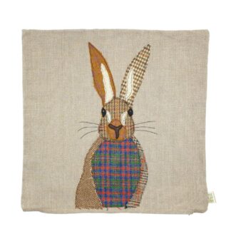 Applique hare on linen cushion