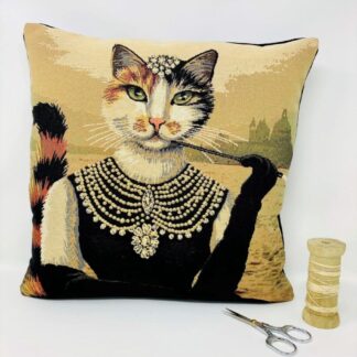 Tapestry Cat Cushion Cover, Fancy Dressed Up Cat Cushion