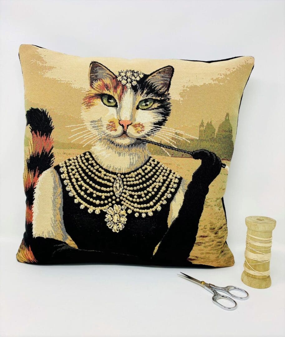 Tapestry Cat Cushion Cover, Fancy Dressed Up Cat Cushion